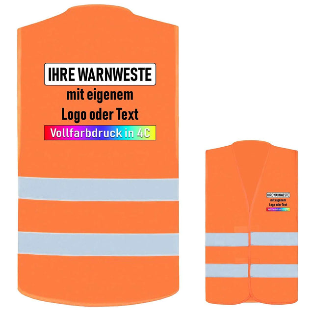 Orange Korntex Warnweste mit Sicherheits-Zertifizierung und individuellem Vollfarbdruck