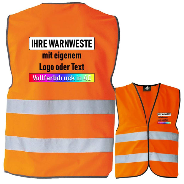 Orange Korntex Warnweste mit Sicherheits-Zertifizierung und individuell bedruckbarem Logo oder Text