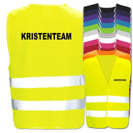Warnwesten mit Aufdruck Krisenteam in verschiedenen Farben und Größen, reflektierende Leuchtstreifen und anpassbarer Druck