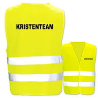 Krisenteam Warnweste mit zwei Leuchtstreifen in verschiedenen Farben und Größen, individuell bedruckbar