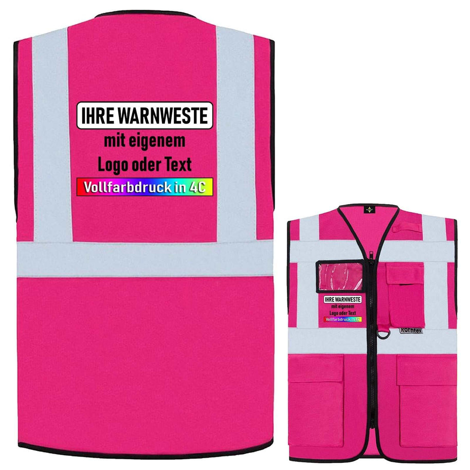 Korntex Multifunktionsweste Berlin mit Taschen, Reißverschluss und Leuchtstreifen in verschiedenen Größen und Farben