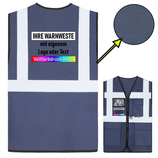 Korntex Mesh Multifunktionsweste "Athens" mit Taschen, Reißverschluss und Leuchtstreifen in mehreren Farben und Größen