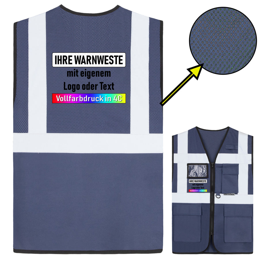Korntex Mesh Multifunktionsweste "Athens" mit Taschen und Reißverschluss // optional mit Druck
