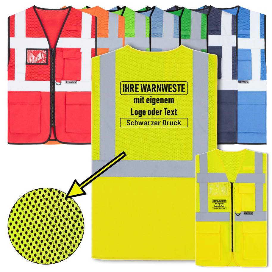 Korntex Mesh Multifunktionsweste "Athens" mit Taschen und Reißverschluss // optional mit Druck