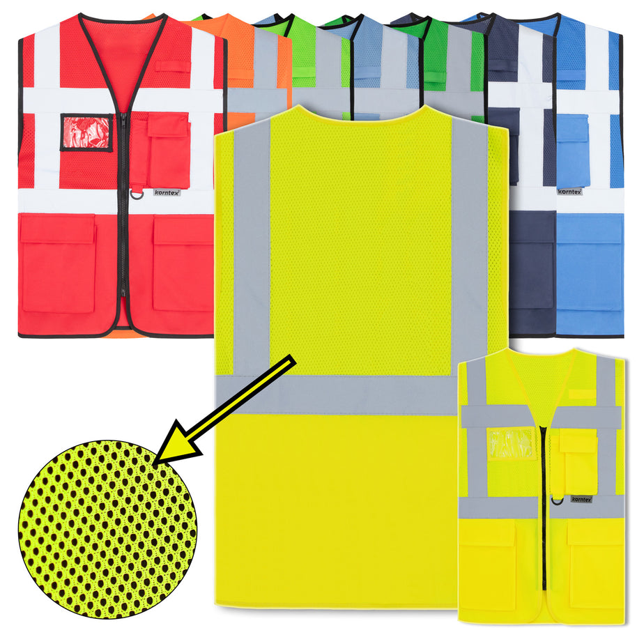 Korntex Mesh Multifunktionsweste "Athens" mit Taschen und Reißverschluss // optional mit Druck