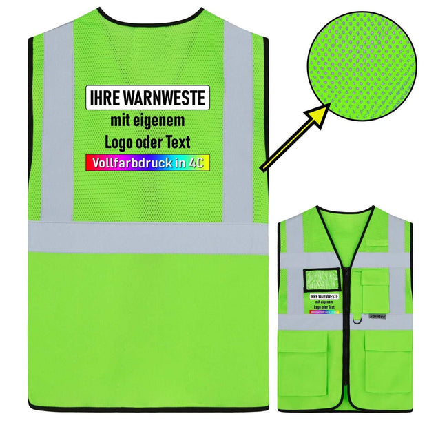Korntex Mesh Multifunktionsweste "Athens" mit Reißverschluss, Taschen, Leuchtstreifen und individuell bedruckbar, zertifiziert nach EN ISO 20471, atmungsaktiv, sommerlich, vielfältige Farben und Größen.