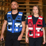 Mesh Tactical Weste „Sparta“ mit vielen Taschen, reflektierenden Streifen und austauschbaren Patches, ideal für Security und Einsatzkräfte
