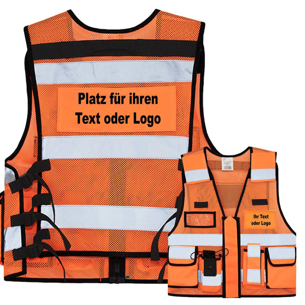 Mesh Tactical Weste „Sparta“ mit vielen Taschen, Patches und Reflexstreifen, individuell bedruckbar, ideal für Security und Einsatzkräfte