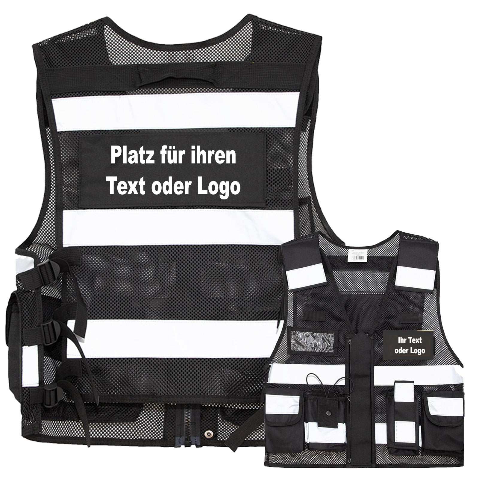 Mesh Tactical Weste „Sparta“ von Korntex mit reflektierenden Streifen und vielseitigen Taschen, individuell bedruckbar und ideal für Security und Einsatzkräfte