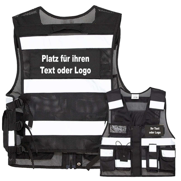Mesh Tactical Weste „Sparta“ von Korntex mit reflektierenden Streifen und vielseitigen Taschen, individuell bedruckbar und ideal für Security und Einsatzkräfte