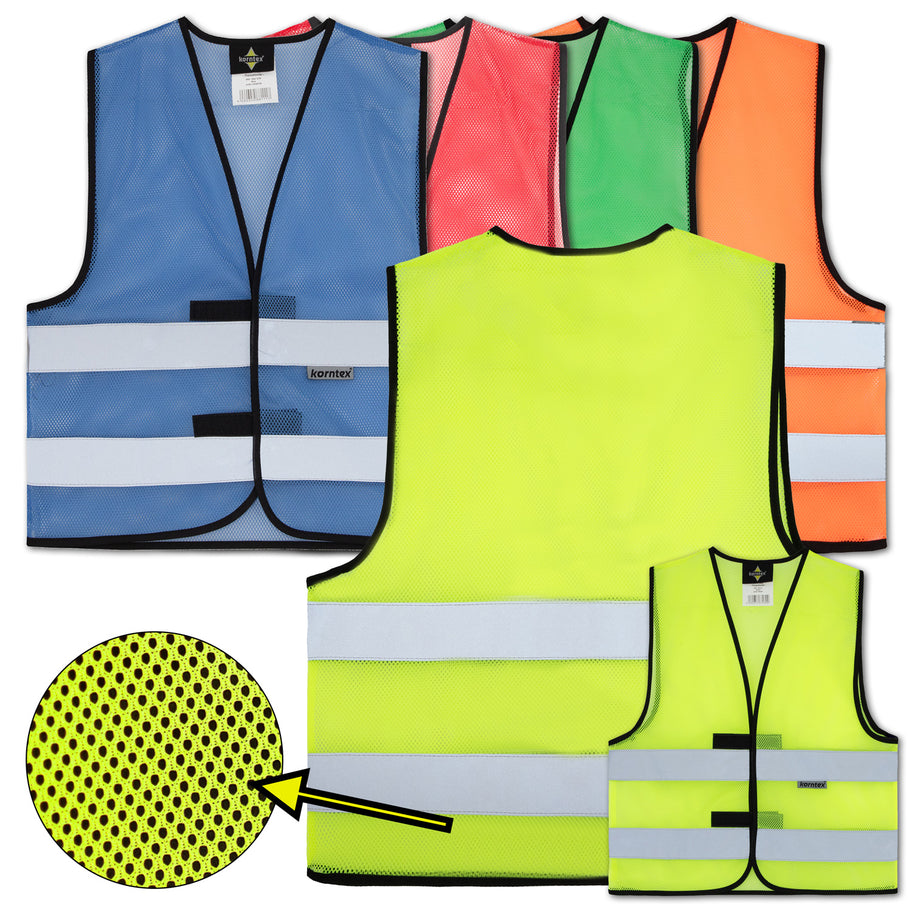 Korntex Mesh Warnweste "Thessaloniki" mit zwei Leuchtstreifen // optional mit Druck