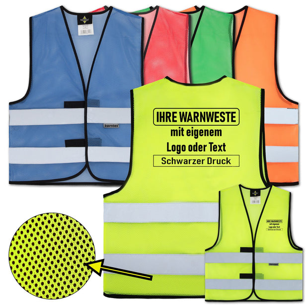 Korntex Mesh Warnweste "Thessaloniki" mit zwei Leuchtstreifen // optional mit Druck