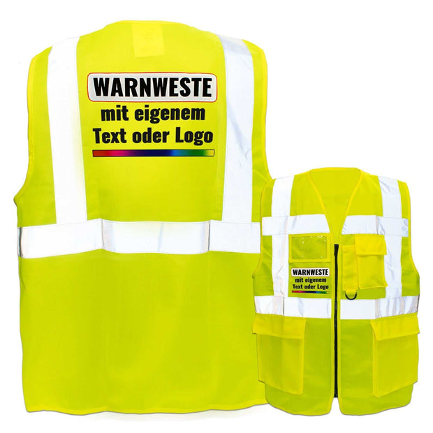Korntex Multifunktionsweste Berlin gelb mit Reißverschluss, Taschen, Ausweisfenster und individuellem Druck optionale Warnweste