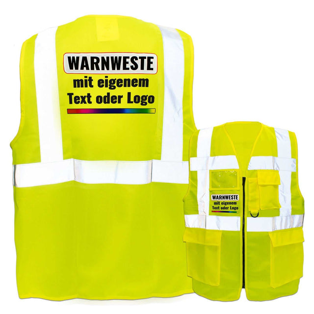 Korntex Multifunktionsweste Berlin gelb mit Reißverschluss, Taschen, Ausweisfenster und individuellem Druck optionale Warnweste