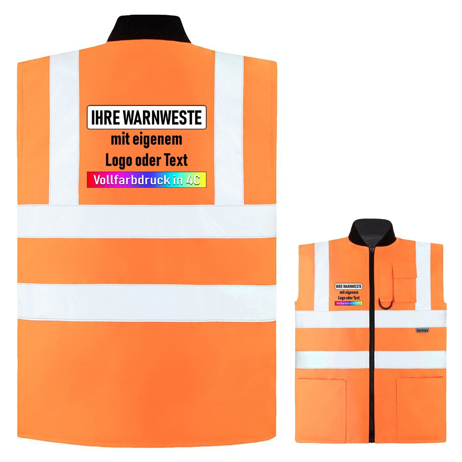 2 in 1 Bodywarmer „Ural“ mit Wendefunktion, Hi-Vis Warnweste und schwarzer Steppjacke, individuell bedruckbar