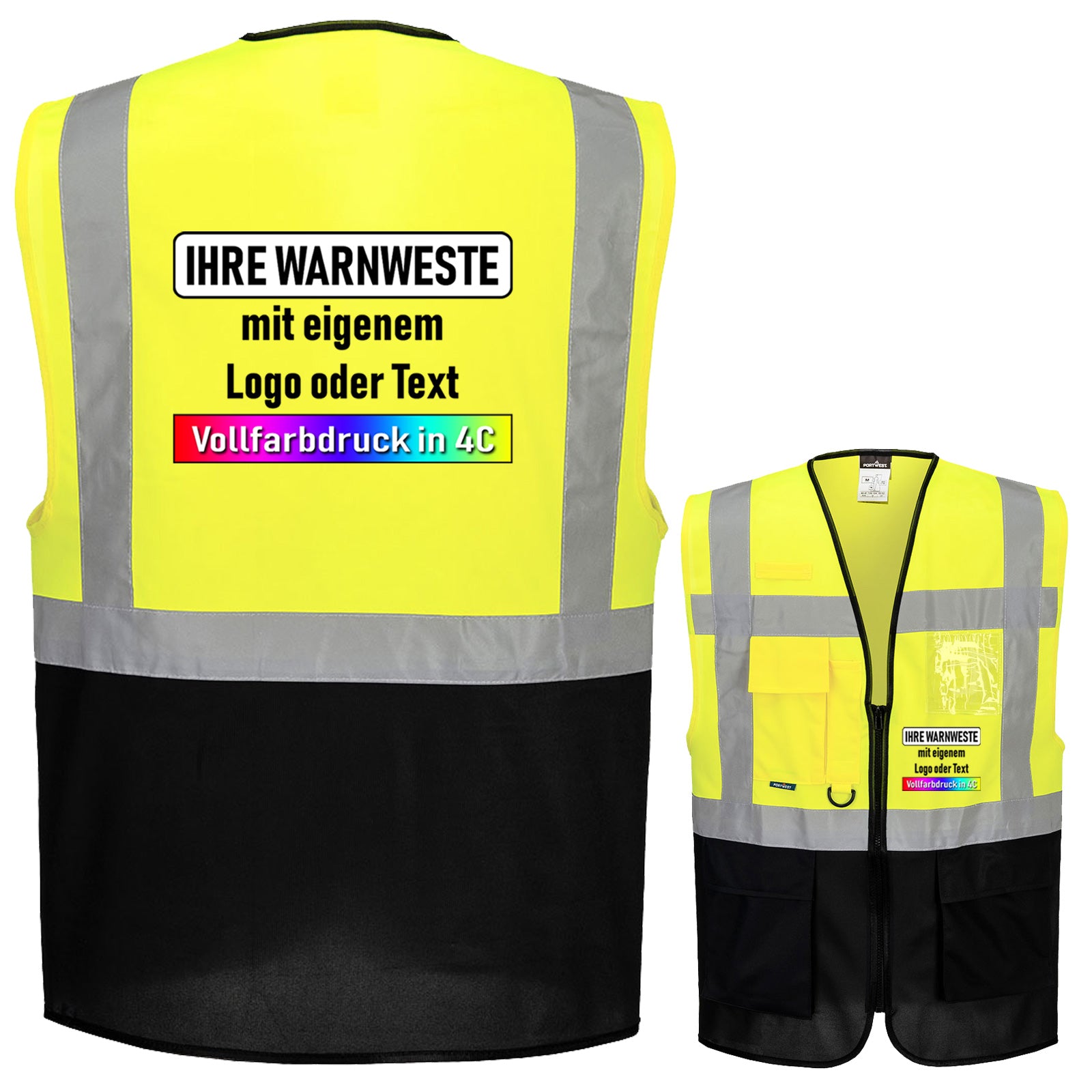 Portwest C276 (Paris), F476 (Iona), C476 (Warschau) Exekutiv Weste mit Reißverschluss und Taschen // optional mit Druck