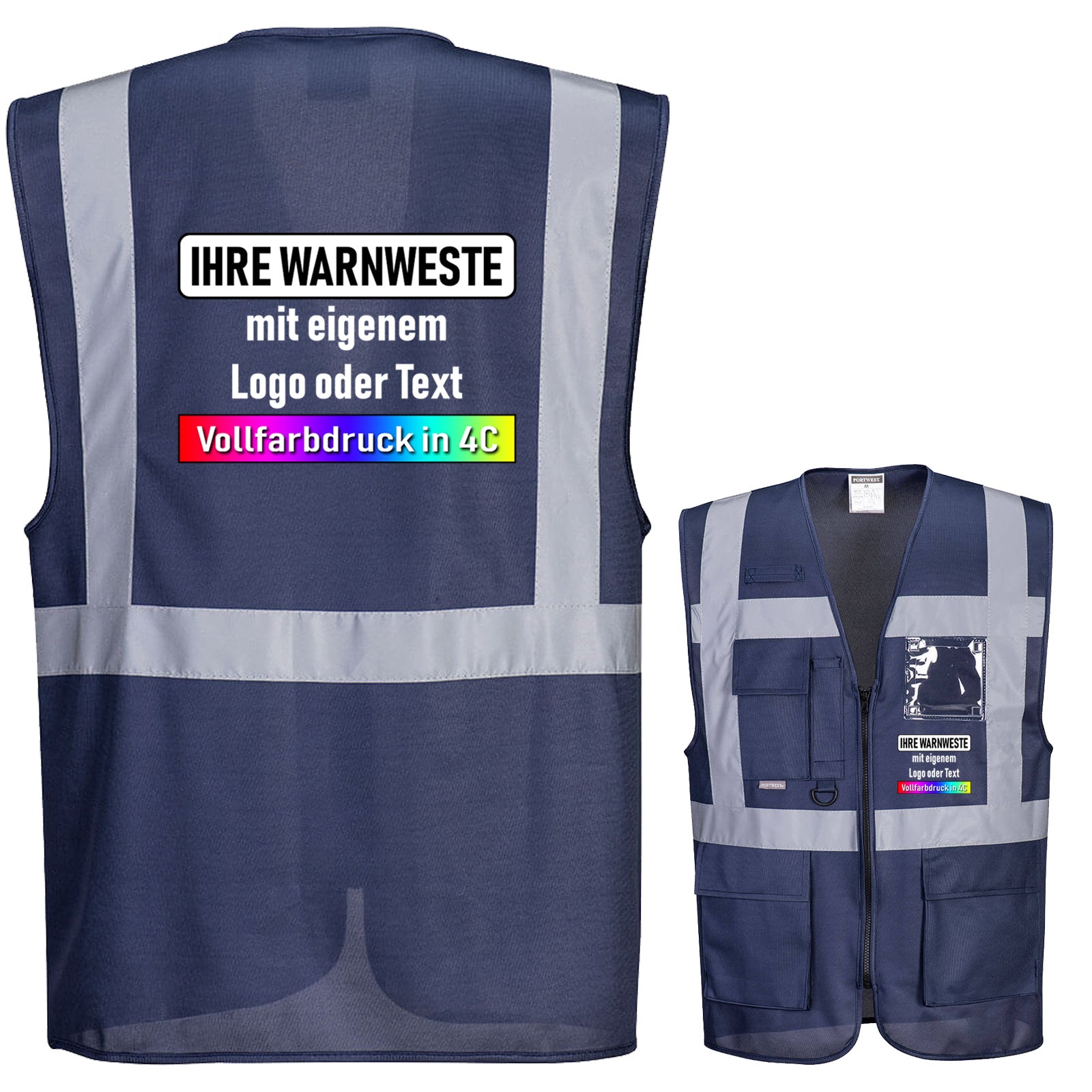 Portwest C276 (Paris), F476 (Iona), C476 (Warschau) Exekutiv Weste mit Reißverschluss und Taschen // optional mit Druck