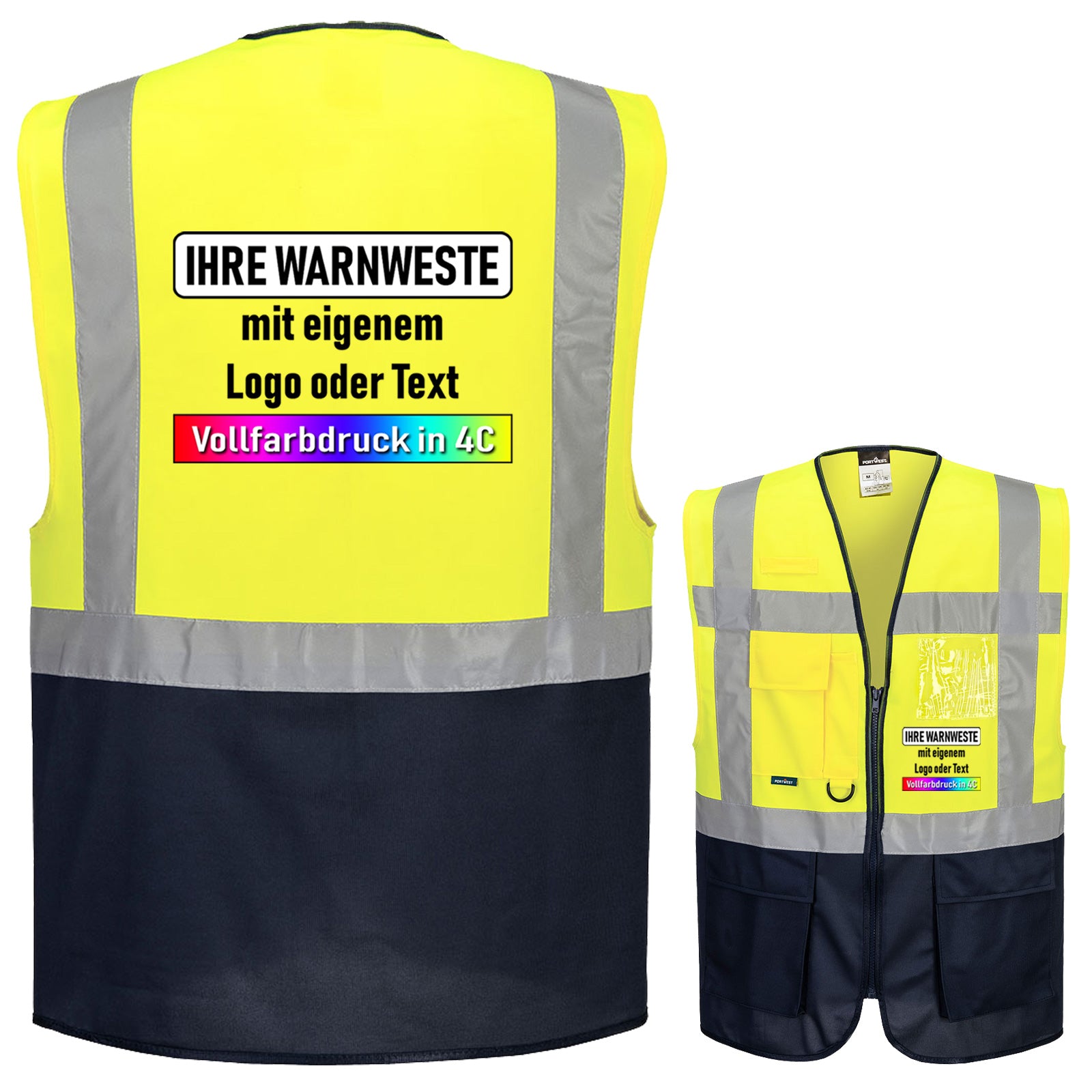 Portwest C276 (Paris), F476 (Iona), C476 (Warschau) Exekutiv Weste mit Reißverschluss und Taschen // optional mit Druck