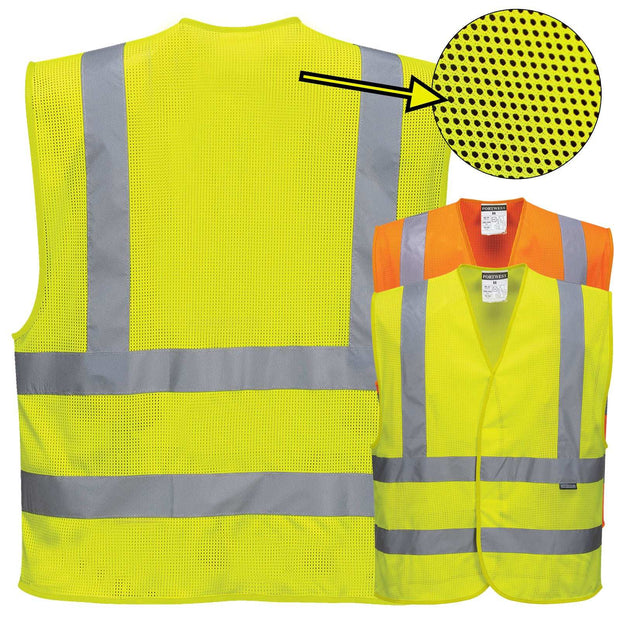 Portwest C370 Warnweste MeshAir gelbe Sicherheitsweste mit Schulterreflexband und vier Streifen