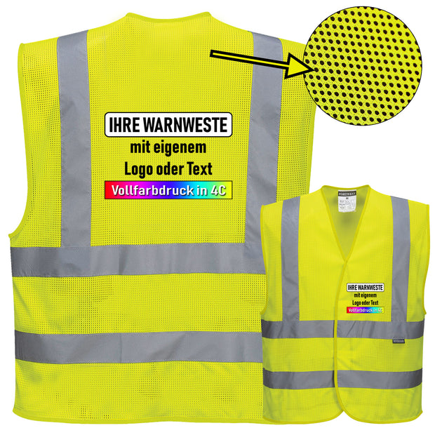 Portwest C370 Warnweste MeshAir Weste 4-Streifen mit Schulterreflexband // optional mit Druck