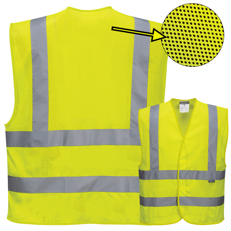 Portwest C370 Warnweste MeshAir Weste 4-Streifen mit Schulterreflexband // optional mit Druck