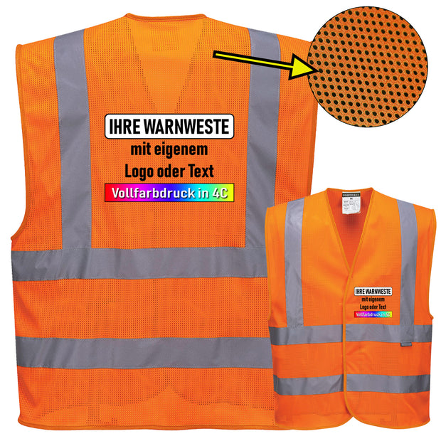 Portwest C370 Warnweste MeshAir Weste 4-Streifen mit Schulterreflexband // optional mit Druck