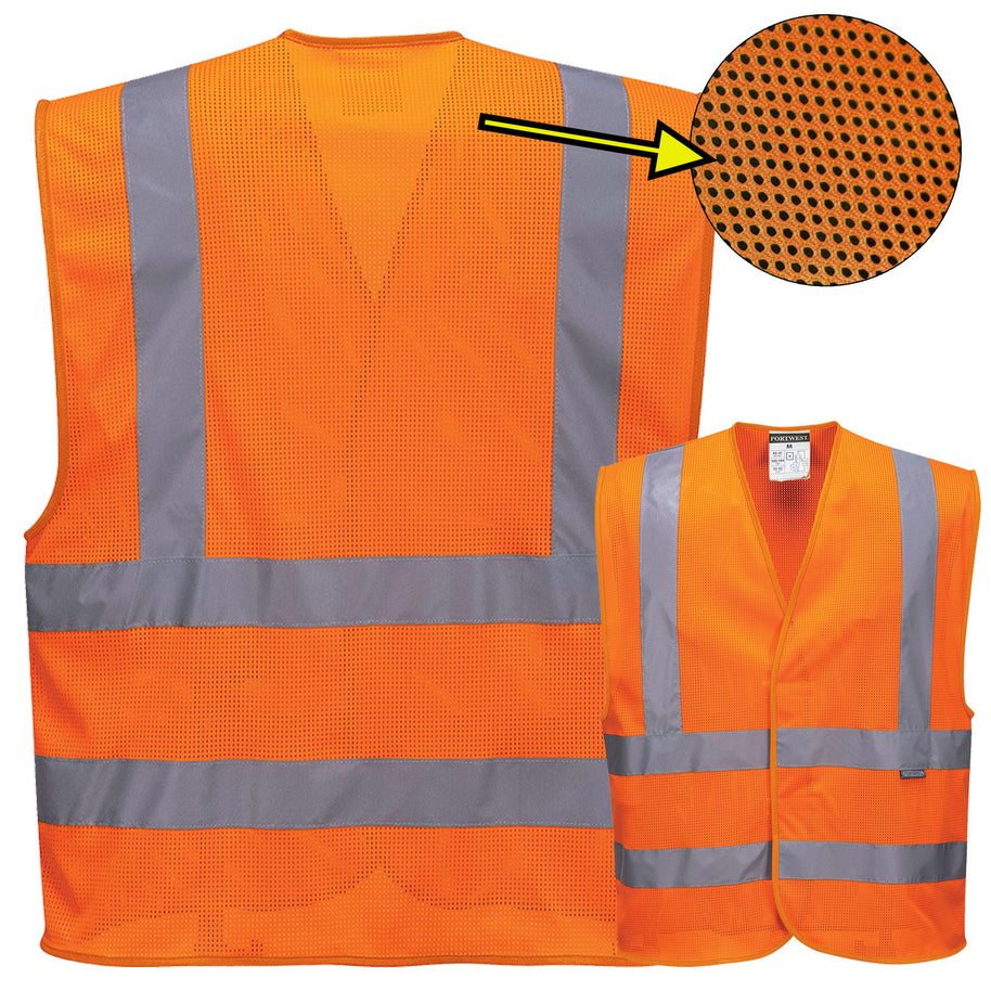 Portwest C370 Warnweste MeshAir Weste 4-Streifen mit Schulterreflexband // optional mit Druck