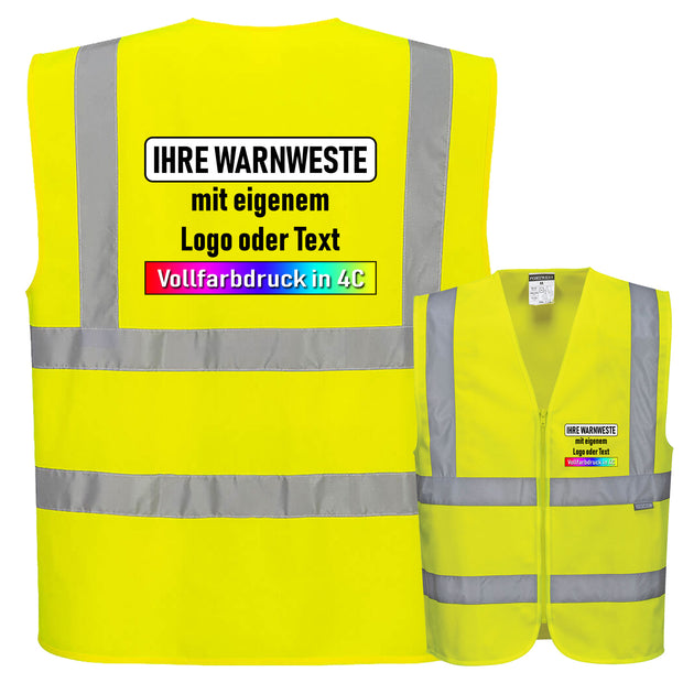 Portwest C375 Warnschutz Weste mit Schulterreflexband und Reißverschluss // optional mit Druck