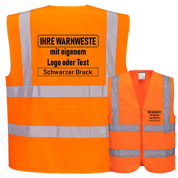 Portwest C375 Warnschutz Weste mit Schulterreflexband und Reißverschluss // optional mit Druck
