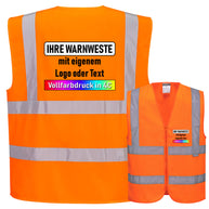 Portwest C375 Warnschutz Weste mit Schulterreflexband und Reißverschluss // optional mit Druck