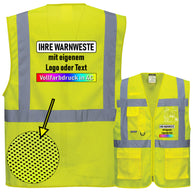 Portwest C376 Warnschutz MeshAir Exekutiv Weste mit 4 Streifen mit Reißverschluss und Taschen (komplett Mesh) // optional mit Druck