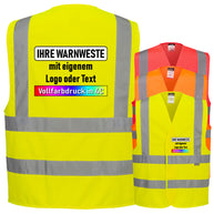 Portwest C470 4-Streifen Warnweste mit Schulterreflexband & Klettverschluss // optional mit Druck