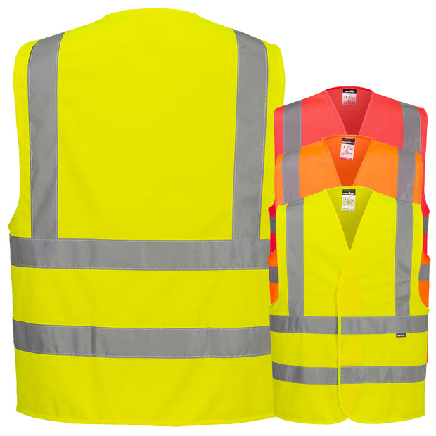 Portwest C470 4-Streifen Warnweste mit Schulterreflexband & Klettverschluss // optional mit Druck