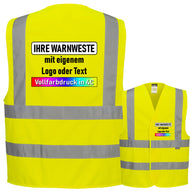 Portwest C470 4-Streifen Warnweste mit Schulterreflexband & Klettverschluss // optional mit Druck