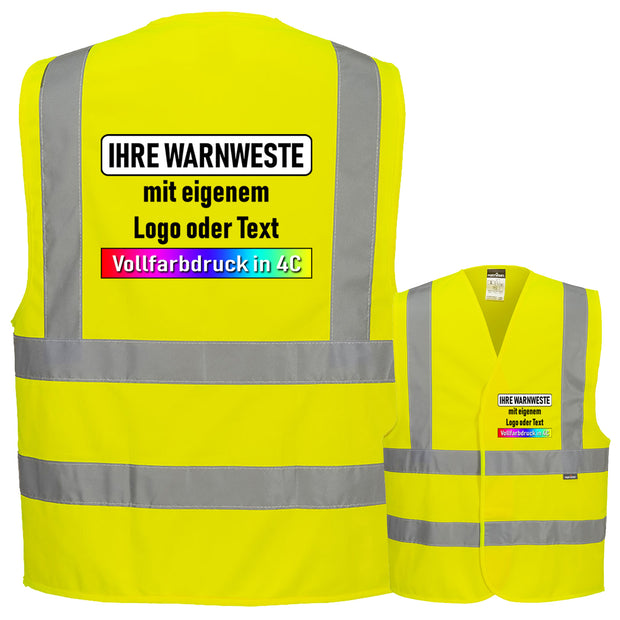 Portwest C470 4-Streifen Warnweste mit Schulterreflexband & Klettverschluss // optional mit Druck