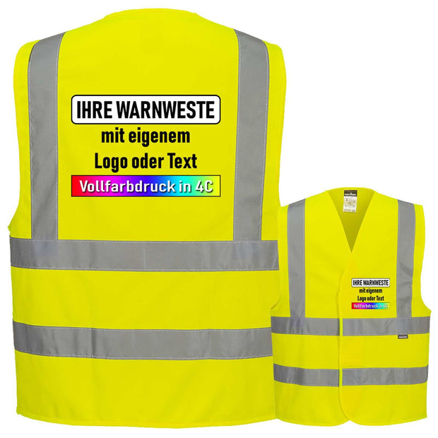 Portwest C470 Warnweste gelb mit 4-Streifen, Klettverschluss und individuellem Druck, reflektierend, EN ISO 20471 zertifiziert