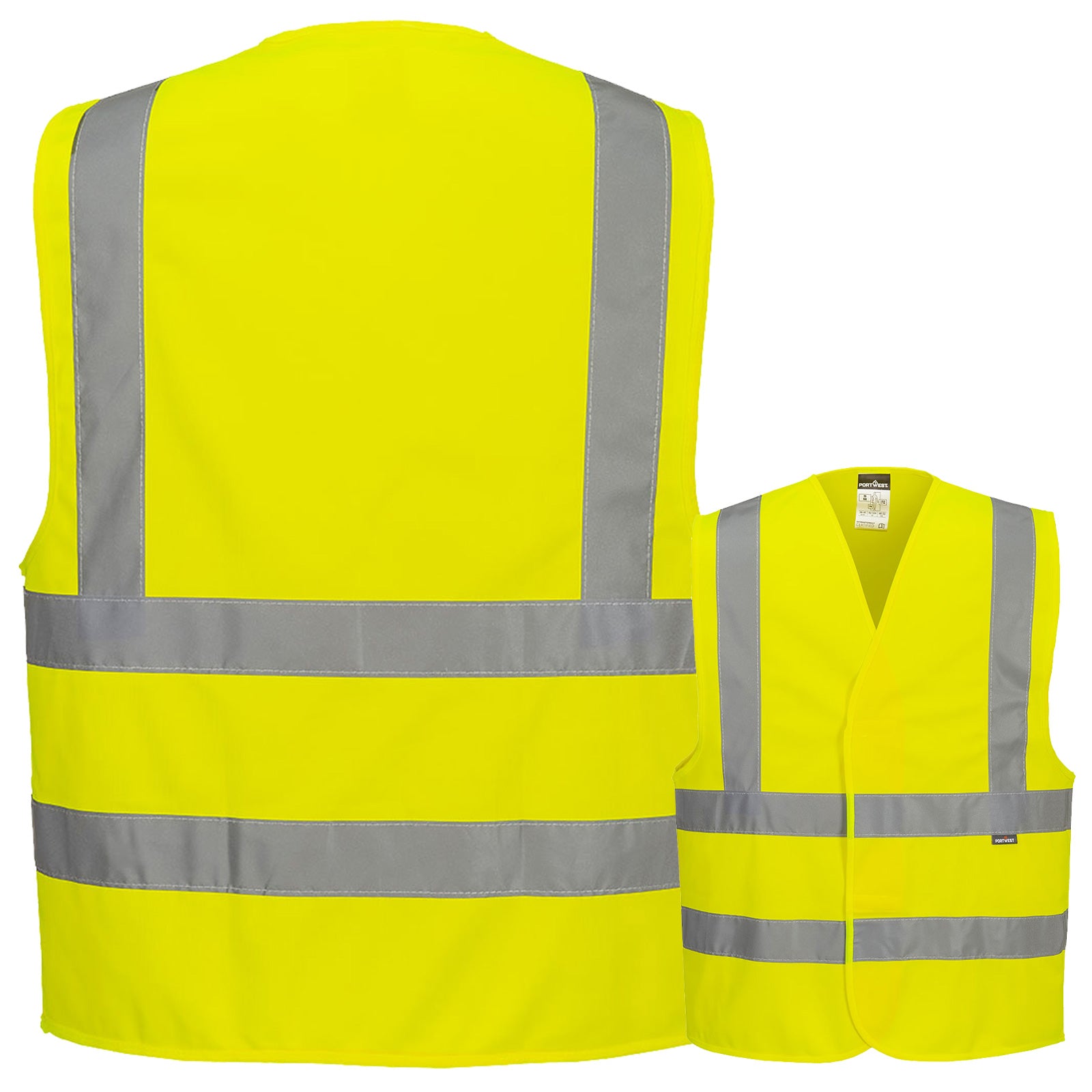 Portwest C470 4-Streifen Warnweste mit Schulterreflexband & Klettverschluss // optional mit Druck