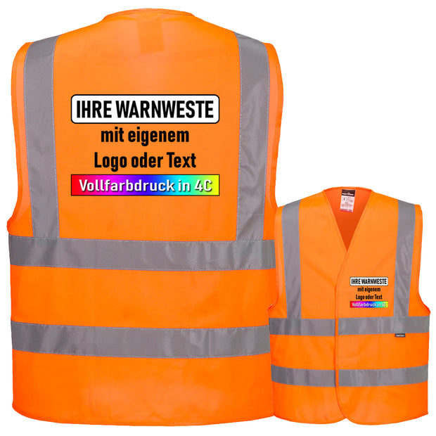 Portwest C470 4-Streifen Warnweste mit Schulterreflexband & Klettverschluss // optional mit Druck