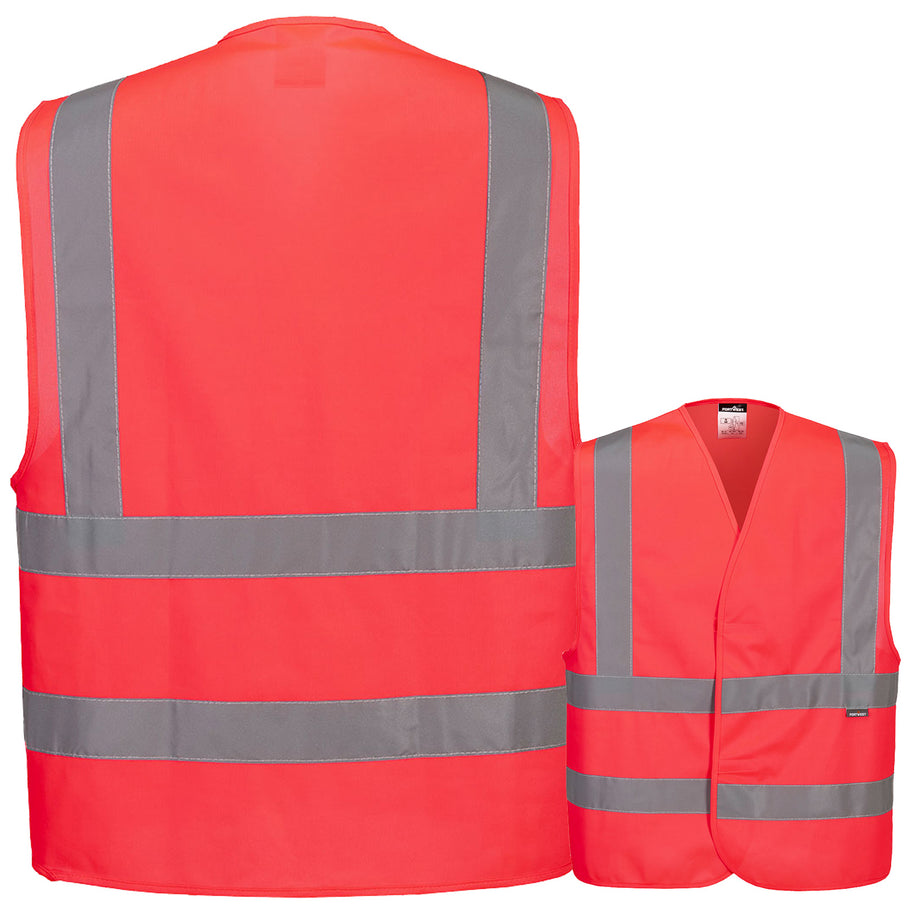 Portwest C470 4-Streifen Warnweste mit Schulterreflexband & Klettverschluss // optional mit Druck