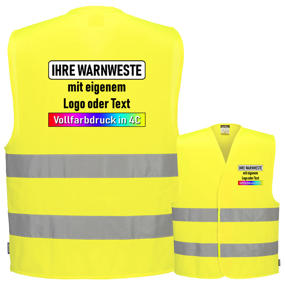 Portwest C474 / F474 Warnweste mit zwei Reflexstreifen & Klettverschluss // optional mit Druck