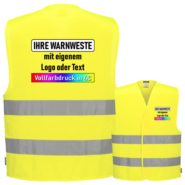 Portwest C474 / F474 Warnweste mit zwei Reflexstreifen & Klettverschluss // optional mit Druck