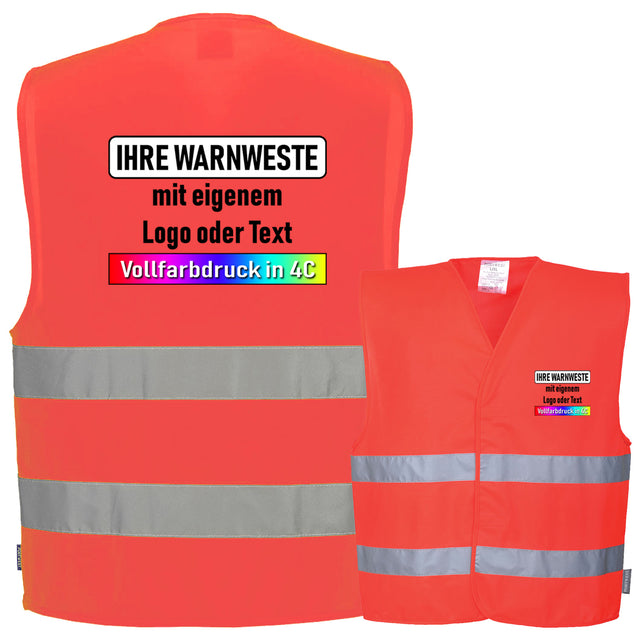 Portwest C474 / F474 Warnweste mit zwei Reflexstreifen & Klettverschluss // optional mit Druck