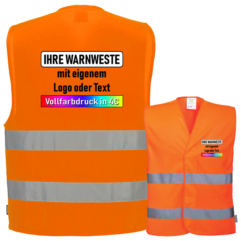 Portwest C474 / F474 Warnweste mit zwei Reflexstreifen & Klettverschluss // optional mit Druck