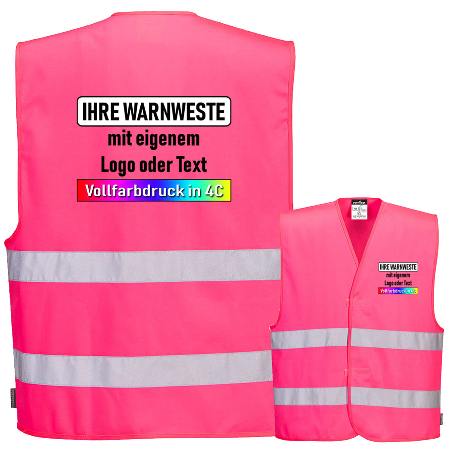 Portwest C474 / F474 Warnweste mit zwei Reflexstreifen & Klettverschluss // optional mit Druck