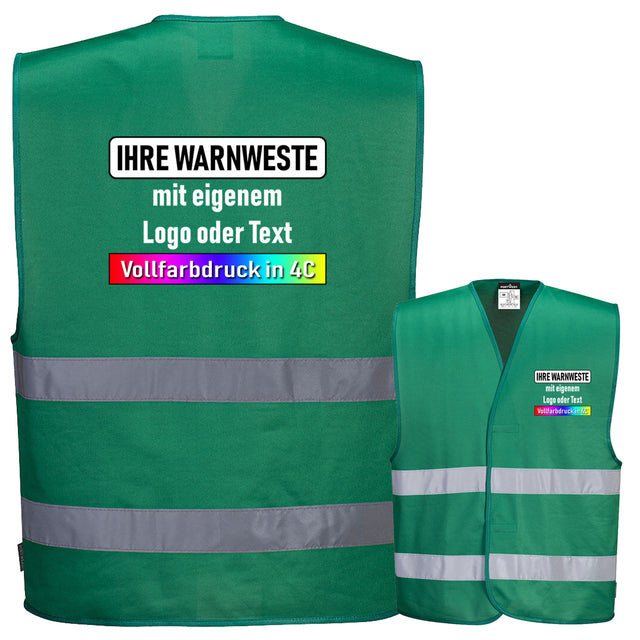 Portwest C474 / F474 Warnweste mit zwei Reflexstreifen & Klettverschluss // optional mit Druck