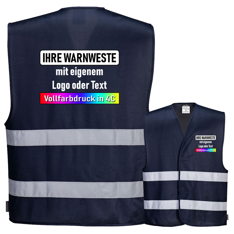 Portwest C474 / F474 Warnweste mit zwei Reflexstreifen & Klettverschluss // optional mit Druck