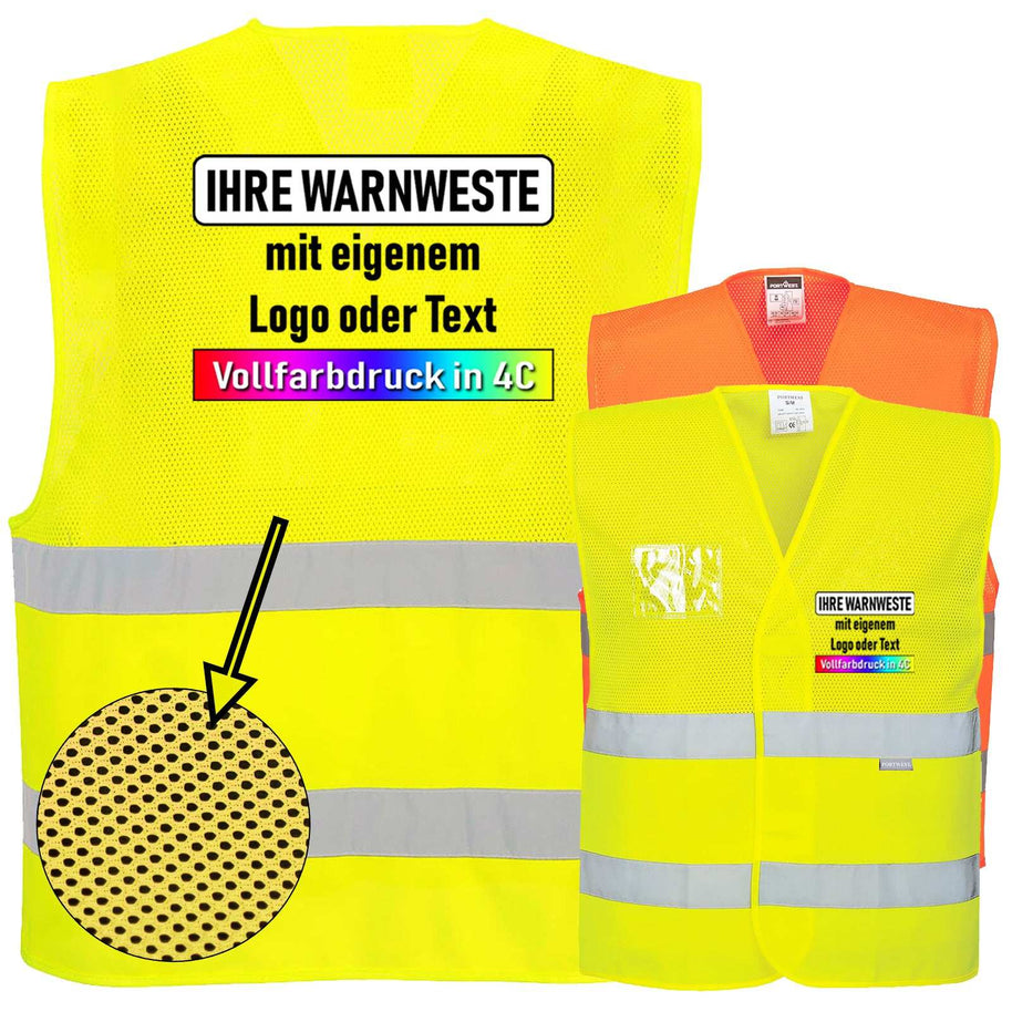 Portwest C494 Hi-Vis halb-mesh Warnweste mit zwei Reflexstreifen und Klettverschluss in gelb