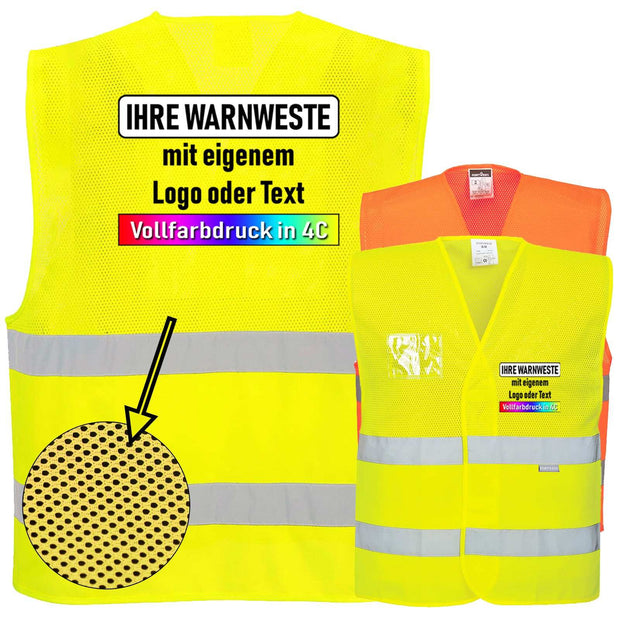 Portwest C494 Hi-Vis halb-mesh Warnweste mit zwei Reflexstreifen und Klettverschluss in gelb