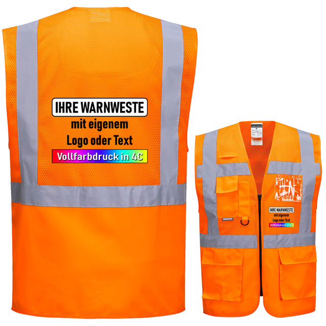 Portwest C496 Madrid Warnschutz MeshAir Exekutiv Weste mit Reißverschluss // optional mit Druck