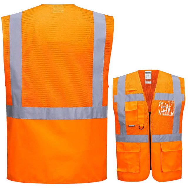 Portwest C496 Warnweste mit Mesh-Oberteil, Reflexstreifen und Reißverschluss in Gelb und Orange